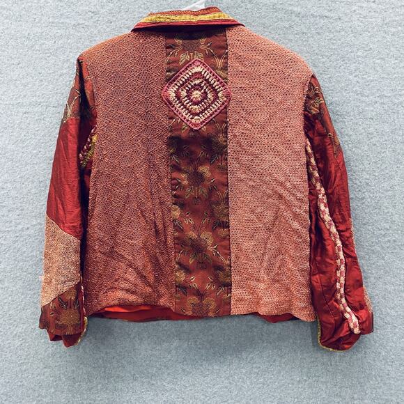Coldwater Creek Jacket Womens Small Silk Boho Patchwork Embroidered Boho Art - Picture 3 of 6